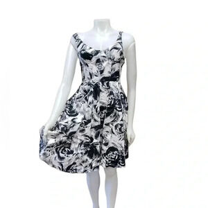 Ariella Black White Midi Fit &  Flare Dress Size Large